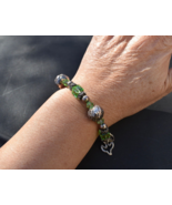 Designer Sterling Silver Green Crystals Modernistic Bracelet  7.5 inches - $52.13 CAD