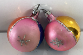 Lot 2 Pink Blue Gold 2 in Mercury Glass Christmas Ball Ornaments Poland Vintage - £19.34 GBP