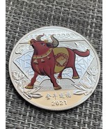 2021 Silver Colored Year Of Red Bull Commemorative Coin Enameled - £4.85 GBP