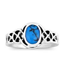 Classic Celtic Knot Oval Blue Turquoise Sterling Silver Ring-6 - £9.84 GBP