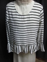 &quot;&quot;BLACK &amp; WHITE STRIPED WITH RUFFLE HEM - SUMMER TOP&quot;&quot; - A.N.A. - SIZE M - $8.89