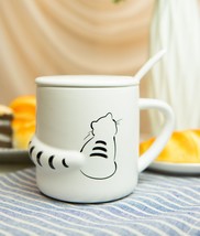 Ebros Pack Of 2 Black White Sitting Cat 3D Tail Coffee Mugs With Lid And... - $26.99