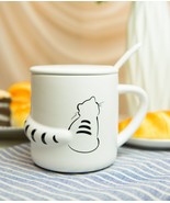 Ebros Pack Of 2 Black White Sitting Cat 3D Tail Coffee Mugs With Lid And... - $36.91 CAD