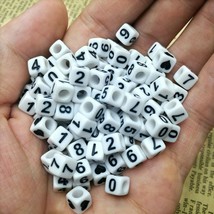 50 Number Beads White Cube Bulk Beads Wholesale 6mm Assorted Lot Mixed - $3.57