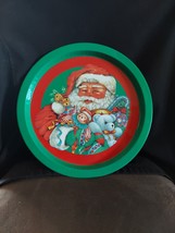 Christmas Santa Claus TRAY Green blue TEDDY BEAR TOY Sack 11.5&quot;x1&quot; deep vintage - £7.17 GBP