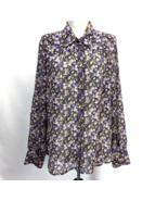 BCBG eneration Purple chiffon Button-up Shirt Womens size M Floral Print - £19.75 GBP