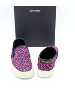 Saint Laurent Venice Pink Black Leopard Print Low-Top Slip-On Sneakers 6... - $295.00