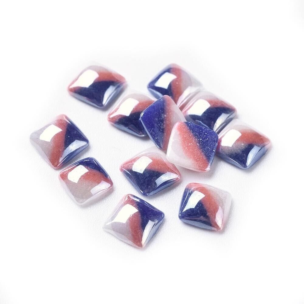 Primary image for Square Glass Cabochons Blue Pink Striped Flat Back Glue On Domed 6mm 20pcs