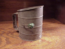 Vintage Rusty Rustic Smaller Flour Sifter with Green Wooden Handle, Wood - $9.95