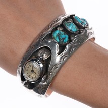 6.5&quot; N Willie Navajo Vintage sterling and turquoise watch cuff bracelet - $222.75