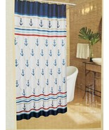 Caribbean Joe NANCY ANCHOR Nautical Fabric Shower Curtain Red White Blue - £21.23 GBP