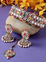 Indian Bollywood Gold Plated Kundan Choker Bridal Necklace Earrings Jewelry SetP - £18.29 GBP