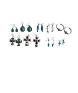 Vintage Earrings Lot 9 Pairs Southwestern Style Cross Turquoise Mixed Me... - $27.00