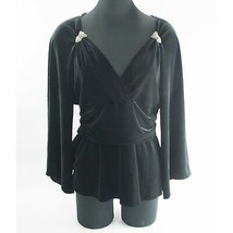 JS Boutique Black Velvet Crystal Jewel Bell Sleeve Evening Formal Blouse L NWOT - £35.13 GBP