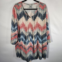 Catherines Popover Linen Blend Blouse Size 3X Southwestern Tasseled 3/4 ... - $473.62 MXN