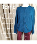 Torrid Size 4 Greenish Blue Zip Pockets Jacket - $22.00