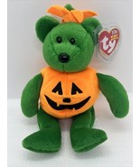TY Beanie Baby TRICKY the Green Bear Wearing Pumpkin Costume 9” Halloween - £9.30 GBP