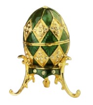 Jeweled Enameled Pewter Green Gold Ornamental Egg Hinge Trinket Ring Jew... - $26.71