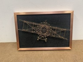 Vintage STRING WALL ART Airplane Biplane nail hanging mid century modern... - £27.53 GBP