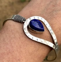 Handmade Cuff Bangle Jewelry German Silver, Natural Lapis Lazuli Gemstone 7 - £12.62 GBP