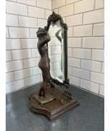 Antique Bronze Statue Woman Combing In Front of Mirror Emile Pinedo 1840-1916 - $4,295.00