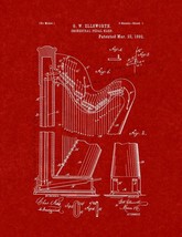 Orchestral Pedal Harp Patent Print - Burgundy Red - £5.97 GBP+