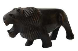 Roaring Hand Carved Lion Folk Art Dark Wood Decor Wildlife Statue Primitive - £19.87 GBP