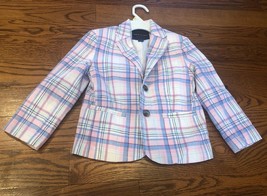 Janie and Jack Madras Plaid Linen Blazer Size 4 White Plaid Preppy - $28.07
