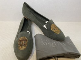 Alexander McQueen Green Suede Loafers Slippers Flats Sequin SKULL Sz 41 EU 10 US - £220.56 GBP