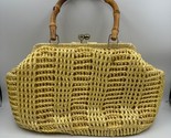 Vtg RAFFIA Straw Woven Handbag Wood Handles Japan Yellow Bamboo Handle C... - £19.43 GBP
