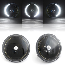 7&quot; Halogen White LED Halo Turn Signal Crystal Black Headlight H4 Light Pair - £59.79 GBP