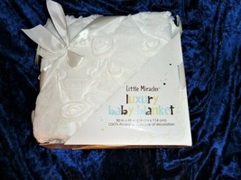 Little Miracles Costco Ribbon Rose Baby Blanket Off White Flowers Sheer Rosettes - $59.39