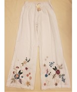 Johnny Was Embroidered High Slit Pants Sz.XL White/Multicolor Floral Emb... - £117.93 GBP