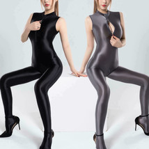 Womens Wetlook Shiny Zipper Catsuit Glossy Yoga Footed Pants Jumpsuits Playsuit - £18.97 GBP