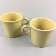 Homer Laughlin Fiesta Coffee Mugs Cups Set of 2 Pale Yellow 1990s O-Ring Handle - £18.65 GBP
