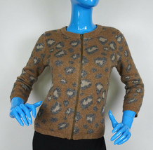 Loft Ann Taylor Leopard Cardigan Sweater S 4 6 Animal Print Metallic Wool Blend - $10.88