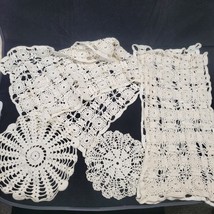 6 Crocheted Doilies Linens Table Runners Placemats Lace Granny Core Boho Vtg - £23.17 GBP