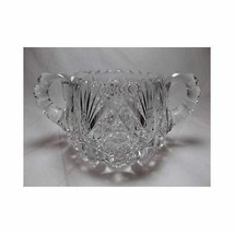 Cut Glass CRYSTAL OPEN SUGAR Bowl Double Handled scalloped Stars cane Hexad vtg - £29.59 GBP