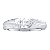 14k White Gold Womens Round Diamond 3-stone Promise Bridal Ring 1/10 Cttw - £239.00 GBP