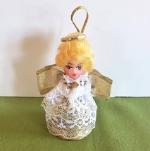 Angel Bell with Lace Dress Over Bell Handmade Christmas Ornament 3.5&quot; Tall - £4.74 GBP