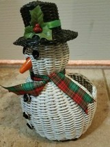 Small Wicker Snowman Basket Planter Treat Holder 7.5&quot; X 5&quot; FREE SHIPPING - £14.73 GBP