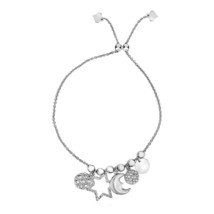 Adjustable Bead Bracelet with Celestial Charms in Sterling Silver - £46.87 GBP