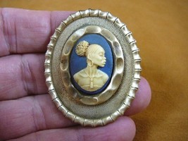 (CA10-14) Rare African American Lady Navy Blue + Ivory Cameo Pin Pendant Jewelry - £23.16 GBP