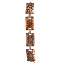 Vintage Copper Bracelet Stamped Smiling Sun Link Tribal Southwestern Native 7.5&quot; - £23.67 GBP