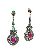 Victorian 1.44ct Rose Cut Diamond Emerald Ruby Women&#39;s Wedding Earrings - £412.44 GBP