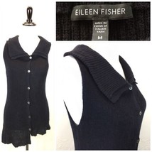 #S26 Eileen Fisher Sz M 100% Merino Wool Black Sleeveless Asymmetrical Cardigan - £17.98 GBP