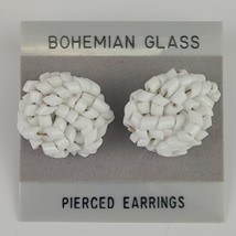 Vintage BOHEMIAN GLASS Cluster Pierced Earrings White Milk Glass  - $7.69