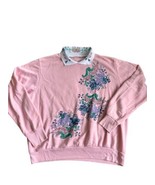 Vintage Pink Grandma collared Crewneck cottage floral graphic Small Medium - £12.57 GBP