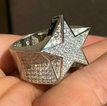 Solid 925 Silver Men&#39;s Women&#39;s Rapper 3D STAR Simulated Diamond Pinky RING - £65.80 GBP