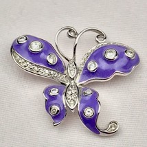 Butterfly Pendant Jeweled Purple Enamel - $13.75